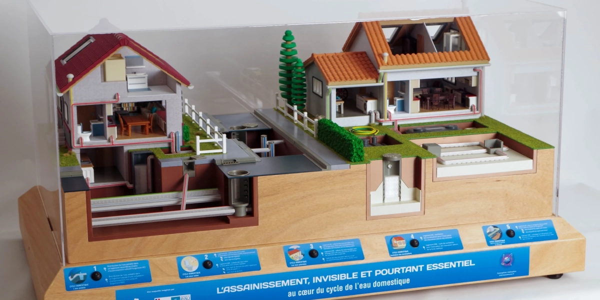 Maquette interactive assainissement eau SIARp maison evacuation eau fosse septique